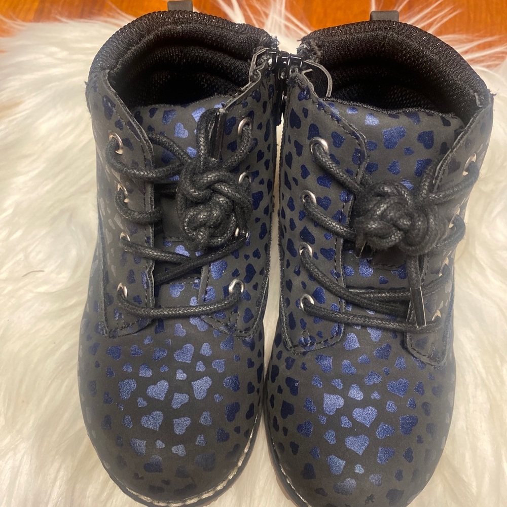 Sugar Kids Boots - Black and Blue Heart Pattern